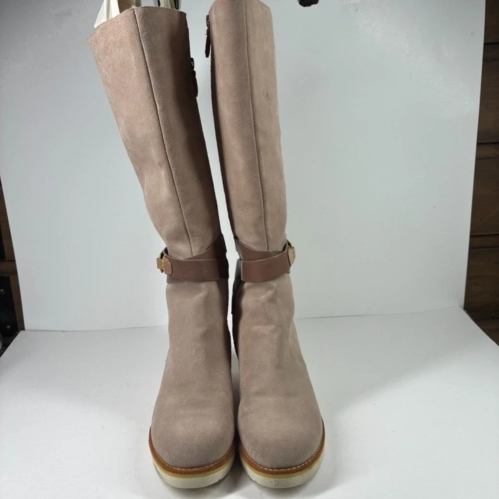 Cole Haan Gerina Women's US 7.5B Taupe Suede Waterproof Wedge Knee-High Boots